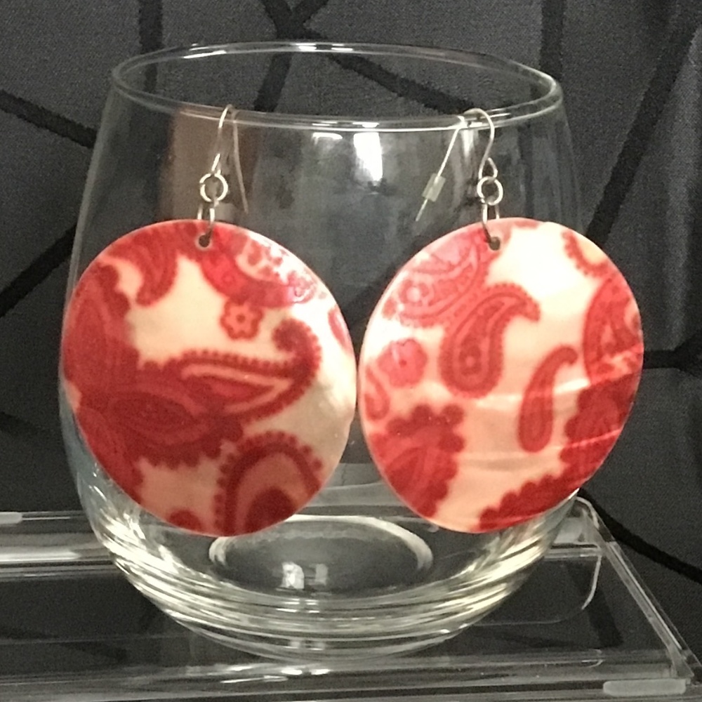Painted Paisley design shell earrings